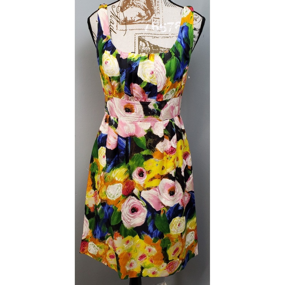 J.Crew Cocktail Dress Women 4 Multicolor Painted Floral Rose Silk Lined Back Zip
